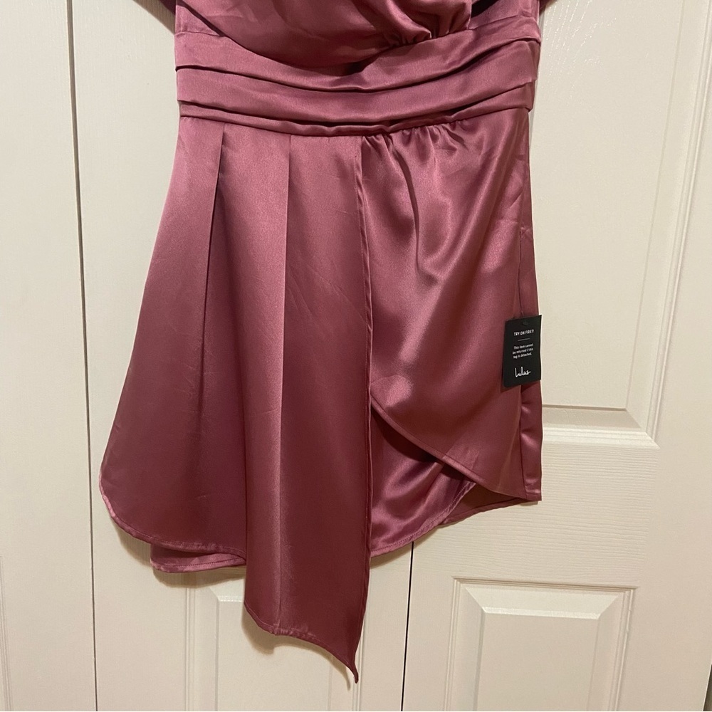 Lulu’s NWT Always Celebrating Mauve Pink Satin Off-the-Shoulder Mini Dress M - Picture 6 of 11
